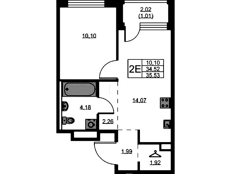 1-комнатная квартира 35.53 м², 3/9 эт., ЖК «GloraX Новоселье»